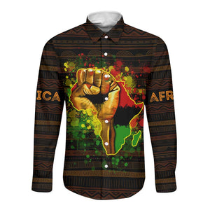 Black Power Long Sleeve Button Shirt Africa Map