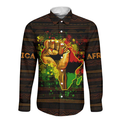 Black Power Long Sleeve Button Shirt Africa Map