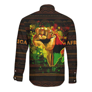 Black Power Long Sleeve Button Shirt Africa Map