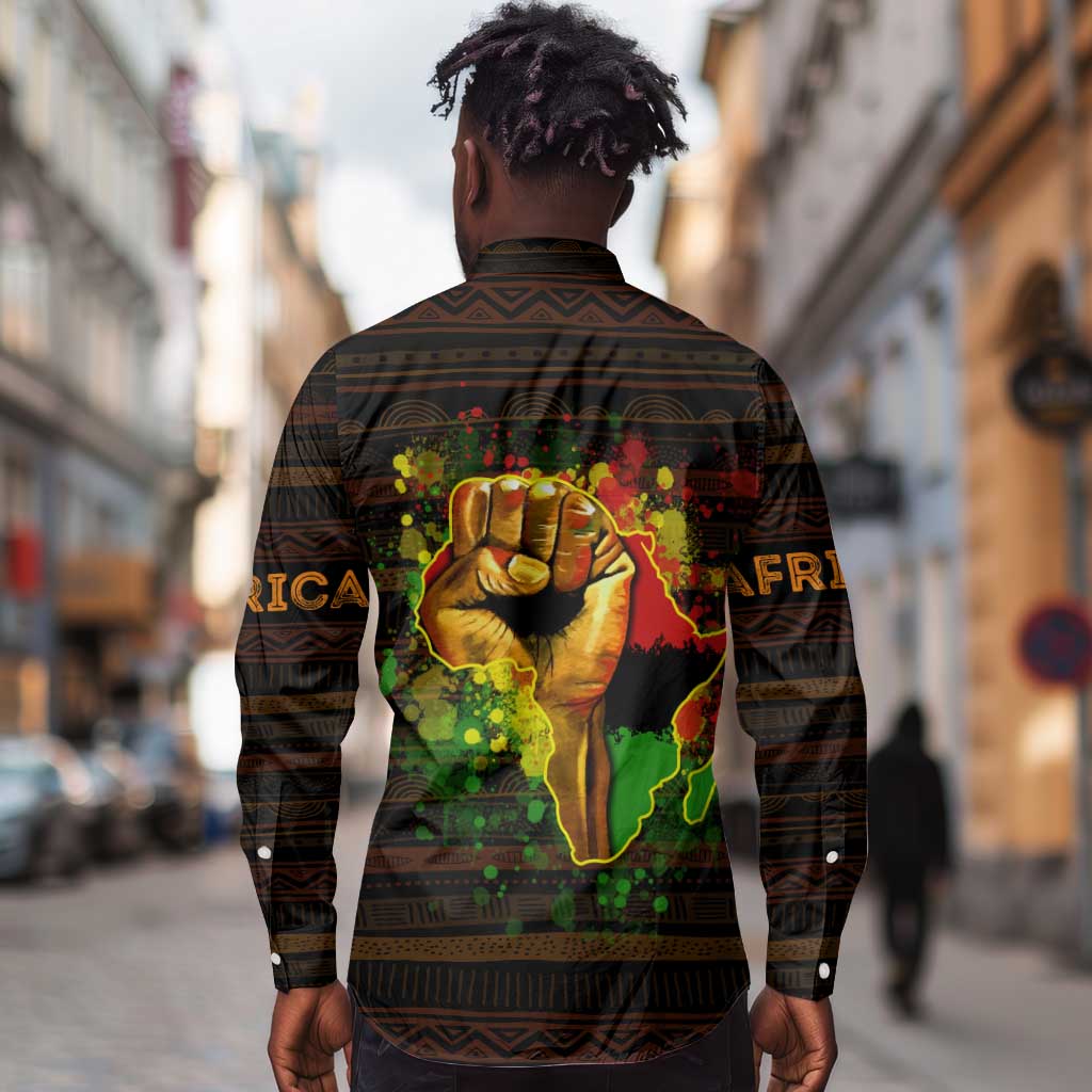Black Power Long Sleeve Button Shirt Africa Map