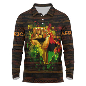 Black Power Long Sleeve Polo Shirt Africa Map