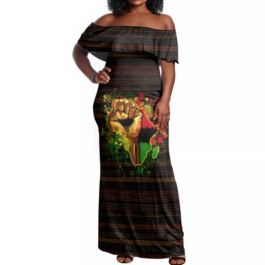 Black Power Off Shoulder Maxi Dress Africa Map