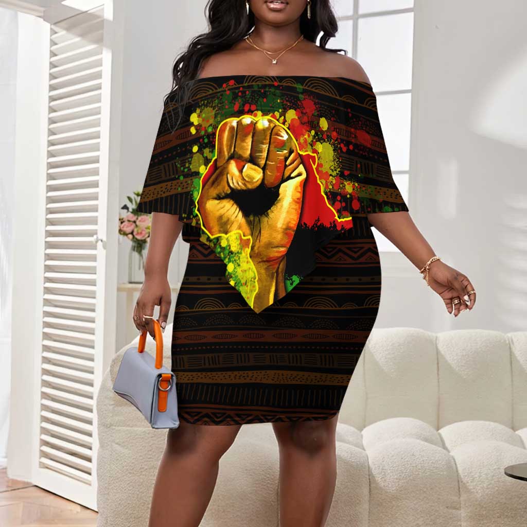 Black Power Off Shoulder Short Dress Africa Map