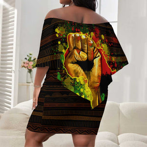 Black Power Off Shoulder Short Dress Africa Map