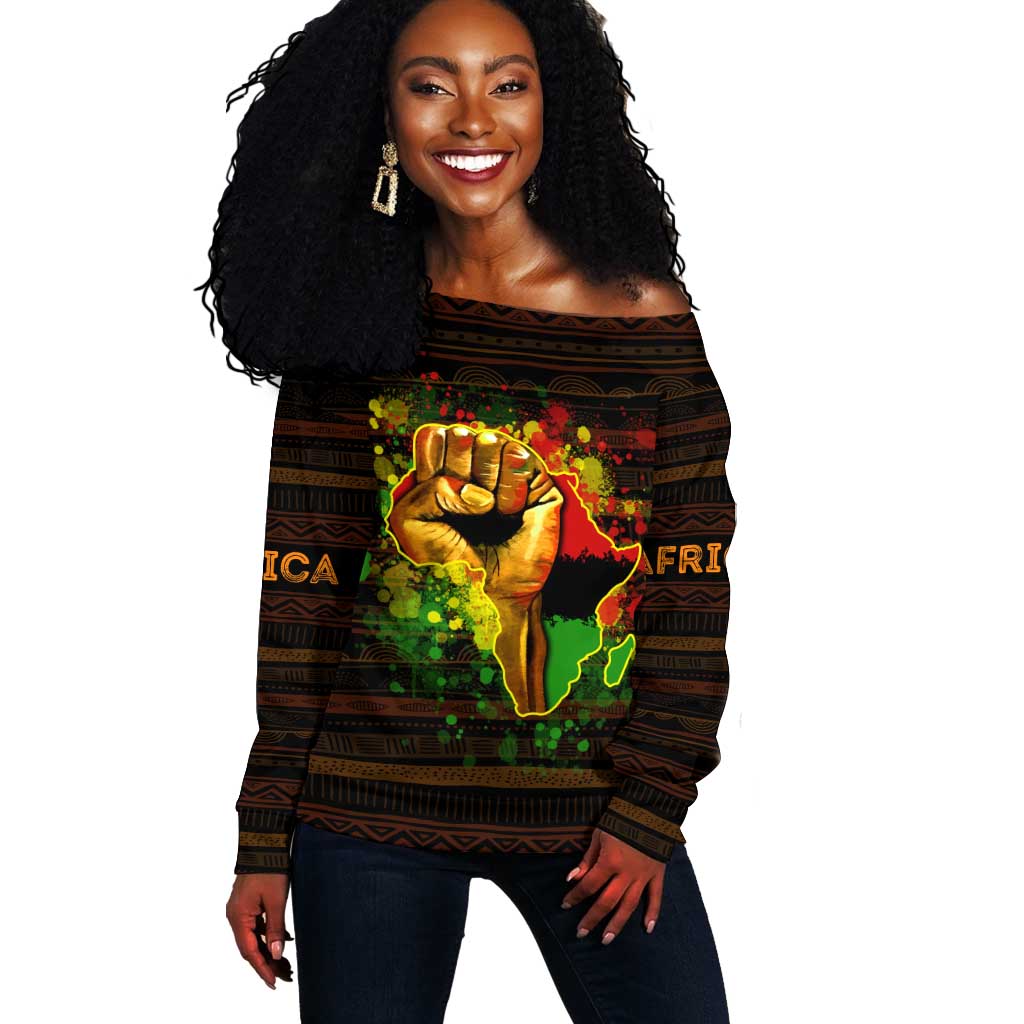 Black Power Off Shoulder Sweater Africa Map