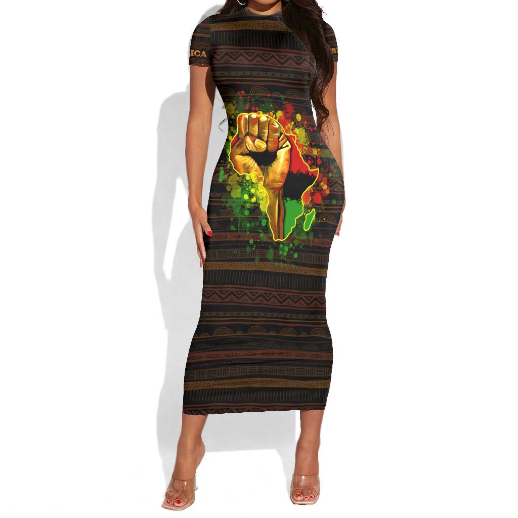 Black Power Short Sleeve Bodycon Dress Africa Map