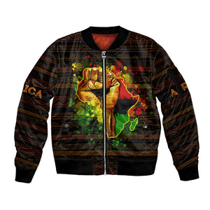 Black Power Sleeve Zip Bomber Jacket Africa Map