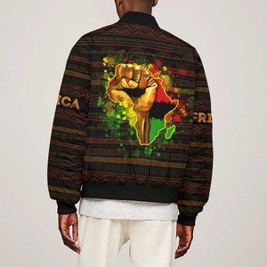 Black Power Sleeve Zip Bomber Jacket Africa Map