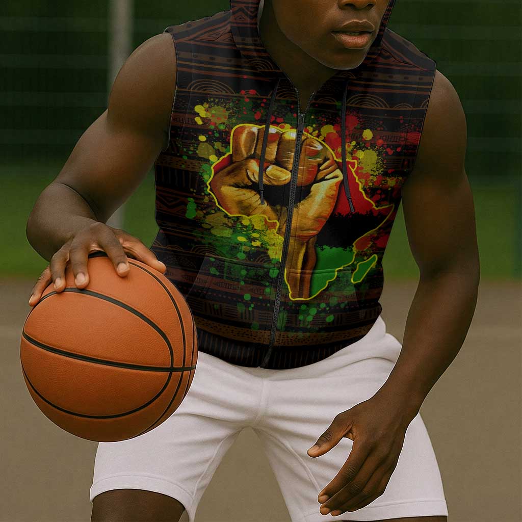 Black Power Sleeveless Zip Hoodie Africa Map - African Pride