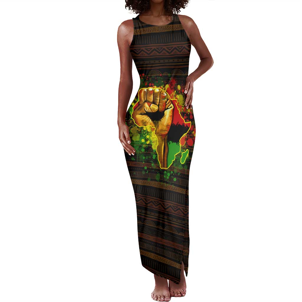 Black Power Tank Maxi Dress Africa Map