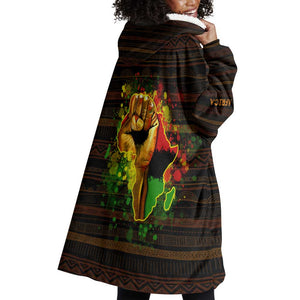 Black Power Wearable Blanket Hoodie Africa Map