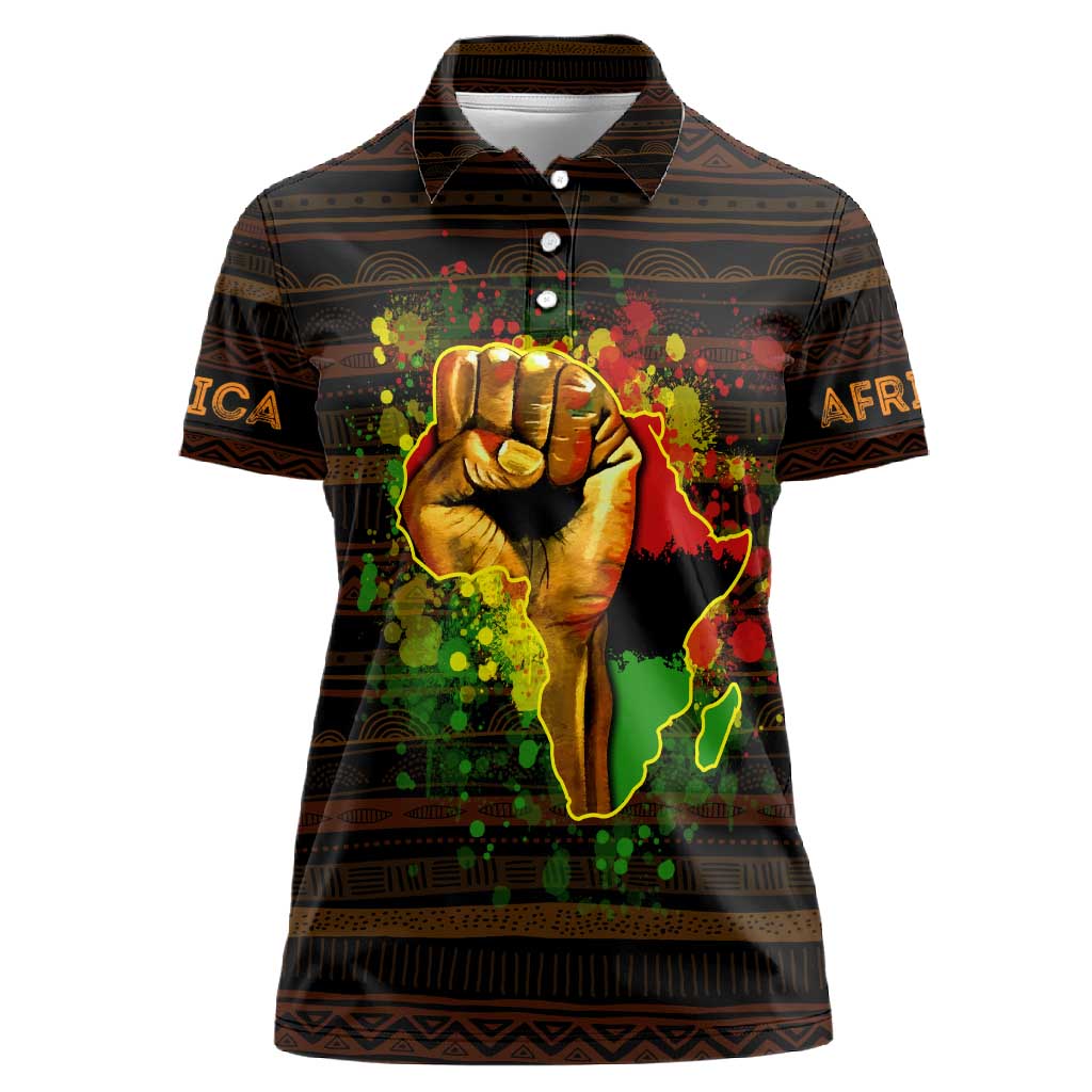 Black Power Women Polo Shirt Africa Map