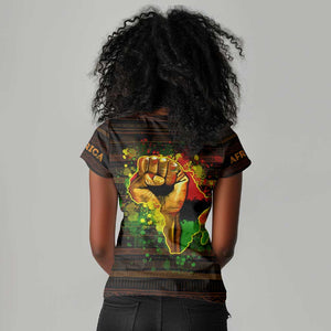 Black Power Women V-Neck T-Shirt Africa Map