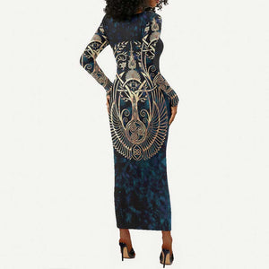 Adinkra Symbols Long Sleeve Bodycon Dress Tree of Life