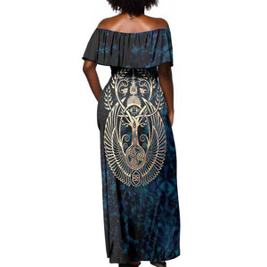 Adinkra Symbols Off Shoulder Maxi Dress Tree of Life