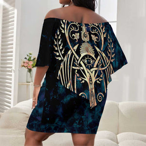 Adinkra Symbols Off Shoulder Short Dress Tree of Life