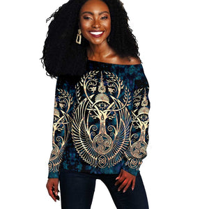 Adinkra Symbols Off Shoulder Sweater Tree of Life