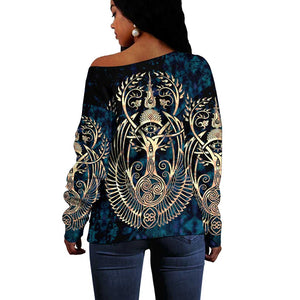 Adinkra Symbols Off Shoulder Sweater Tree of Life