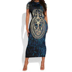 Adinkra Symbols Short Sleeve Bodycon Dress Tree of Life DT02