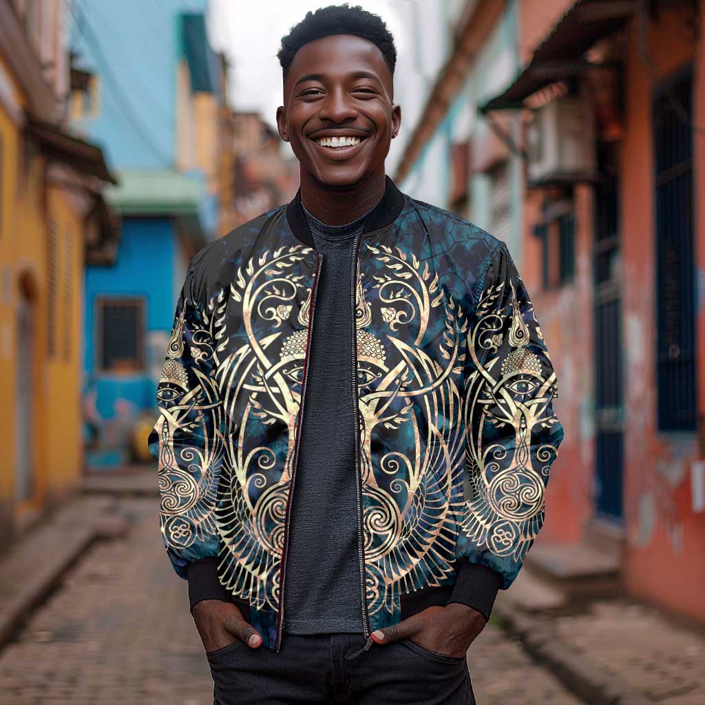 Adinkra Symbols Sleeve Zip Bomber Jacket Tree of Life