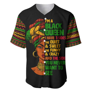 Three Sides Of Me Baseball Jersey African Women Black Queen