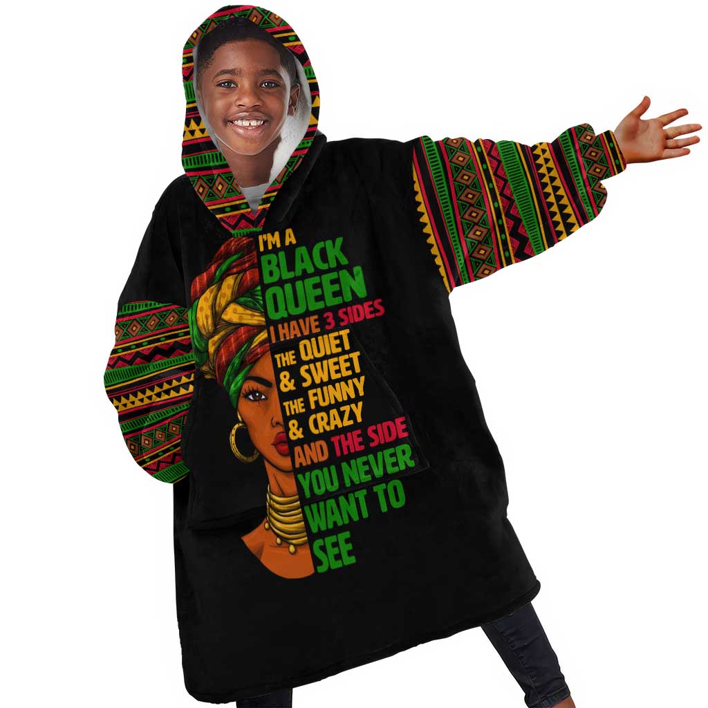 Three Sides Of Me KId Wearable Blanket Hoodie African Women Black Queen