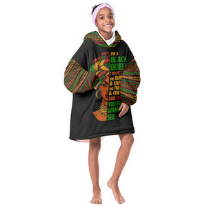 Three Sides Of Me KId Wearable Blanket Hoodie African Women Black Queen