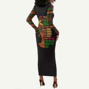 Three Sides Of Me Long Sleeve Bodycon Dress African Women Black Queen