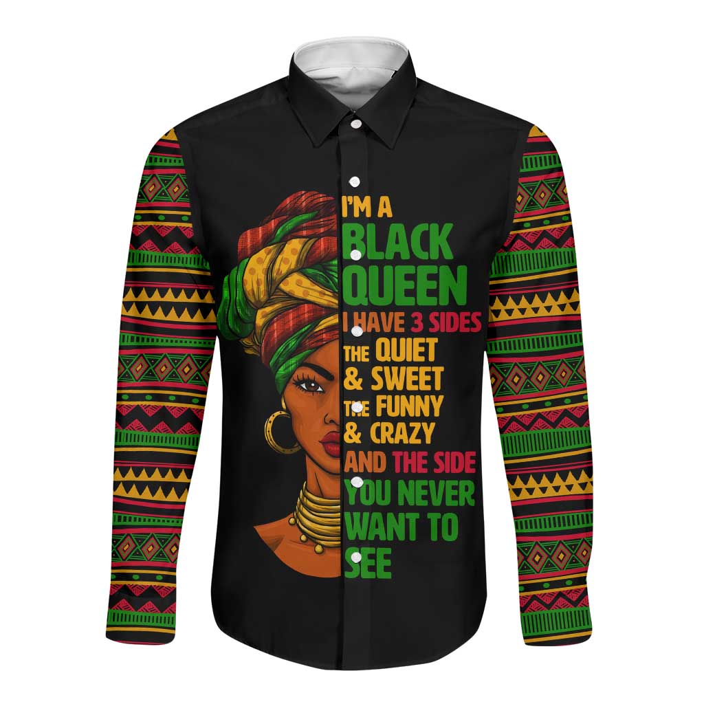 Three Sides Of Me Long Sleeve Button Shirt African Women Black Queen