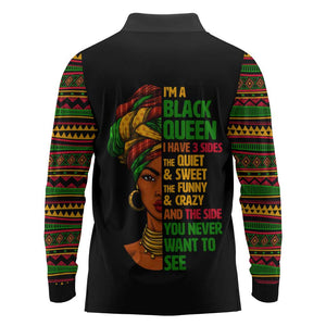 Three Sides Of Me Long Sleeve Polo Shirt African Women Black Queen