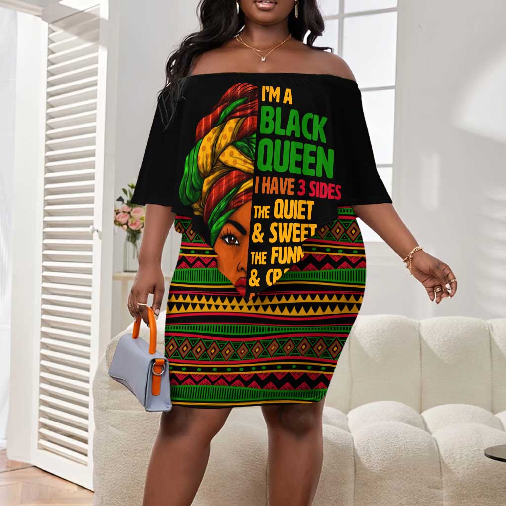 Three Sides Of Me Off Shoulder Short Dress African Women Black Queen