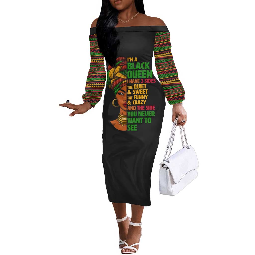 Three Sides Of Me Off The Shoulder Long Sleeve Dress African Women Black Queen