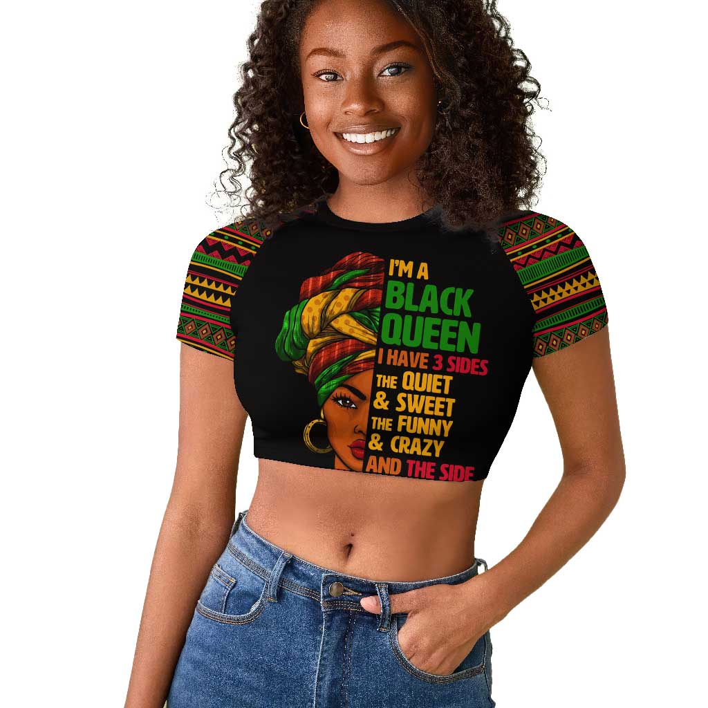 Three Sides Of Me Raglan Cropped T shirt African Women Black Queen