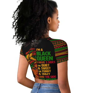 Three Sides Of Me Raglan Cropped T shirt African Women Black Queen