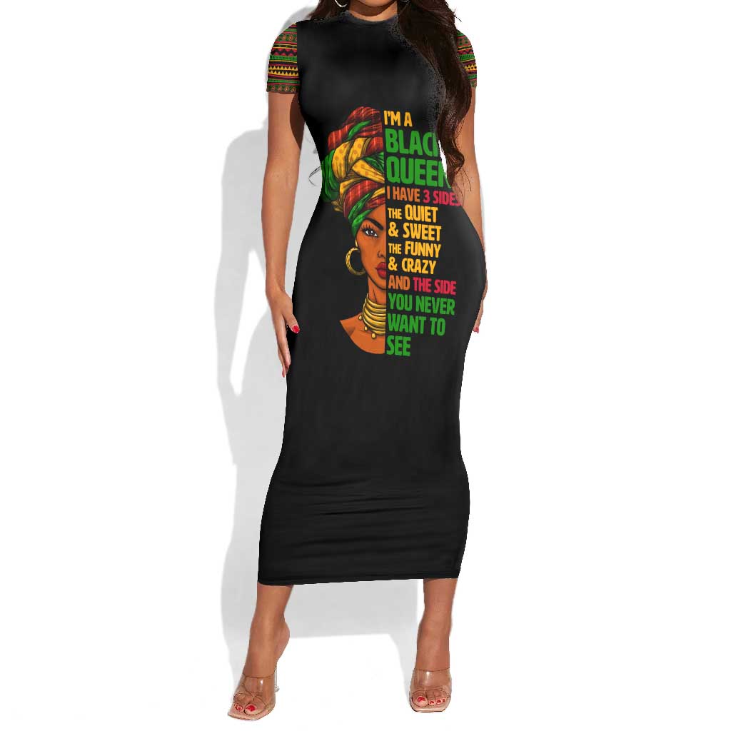 Three Sides Of Me Short Sleeve Bodycon Dress African Women Black Queen DT02