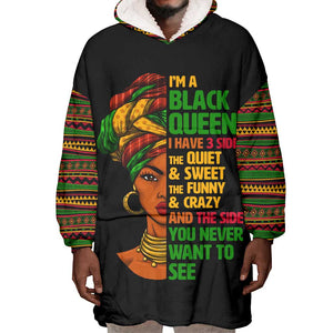 Three Sides Of Me Wearable Blanket Hoodie African Women Black Queen