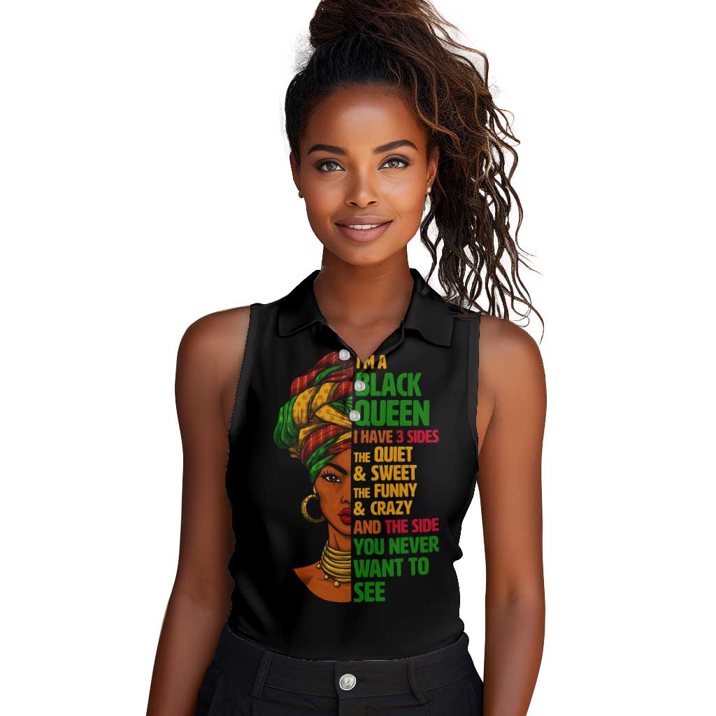 Three Sides Of Me Women Sleeveless Polo Shirt African Women Black Queen