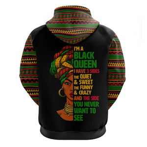 Three Sides Of Me Zip Hoodie African Women Black Queen