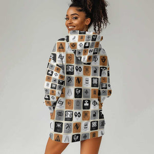 Adinkra Symbols Fashion Hoodie Dress