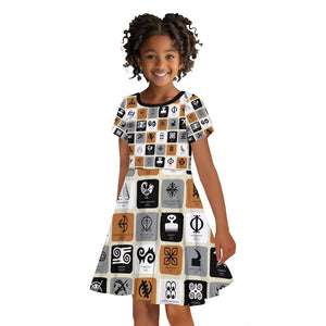 Adinkra Symbols Fashion Kid Short Sleeve Dress