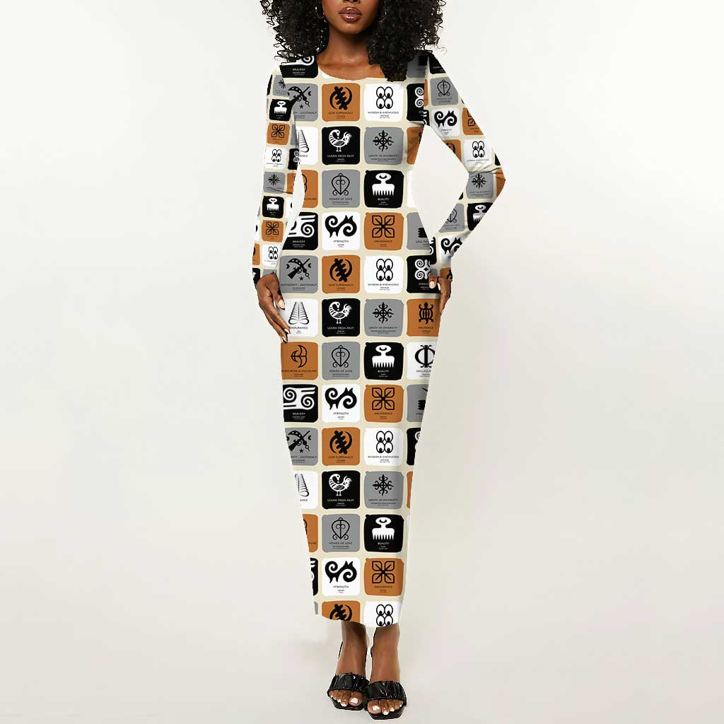 Adinkra Symbols Fashion Long Sleeve Bodycon Dress