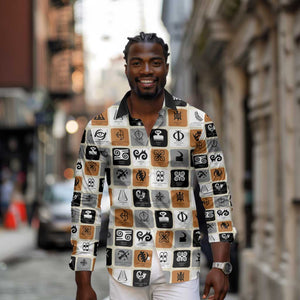 Adinkra Symbols Fashion Long Sleeve Button Shirt