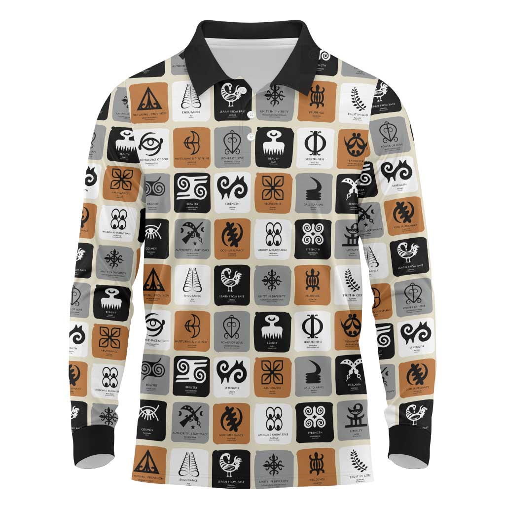 Adinkra Symbols Fashion Long Sleeve Polo Shirt