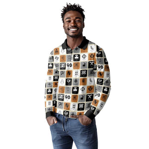 Adinkra Symbols Fashion Long Sleeve Polo Shirt