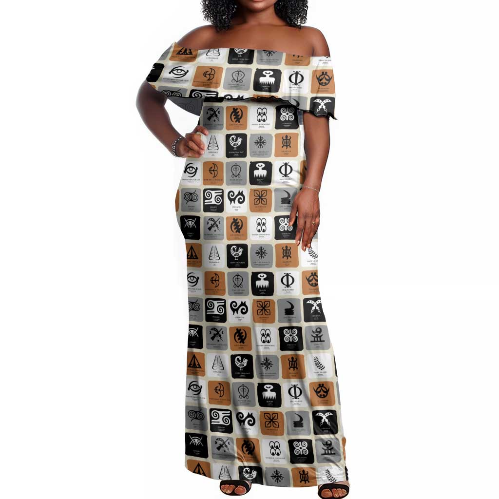 Adinkra Symbols Fashion Off Shoulder Maxi Dress