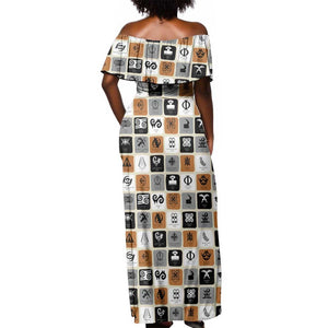 Adinkra Symbols Fashion Off Shoulder Maxi Dress