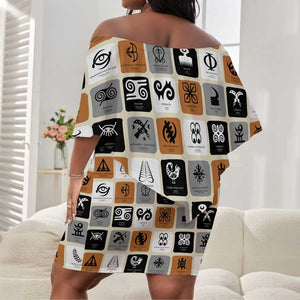 Adinkra Symbols Fashion Off Shoulder Short Dress