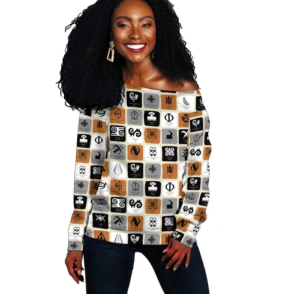 Adinkra Symbols Fashion Off Shoulder Sweater