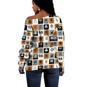 Adinkra Symbols Fashion Off Shoulder Sweater