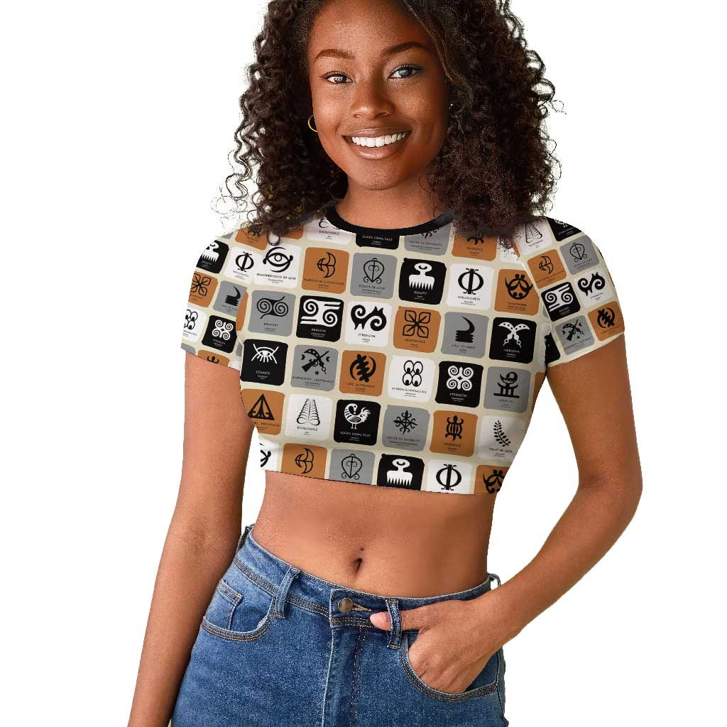 Adinkra Symbols Fashion Raglan Cropped T shirt